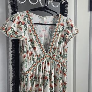 Max Studio Floral Maxi Dress - Cream and Orange